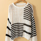 Stripe Hollow-out Openwork Knit Puff Sleeve Sweater