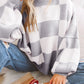 Stripe Checkered Bishop Sleeve Sweater