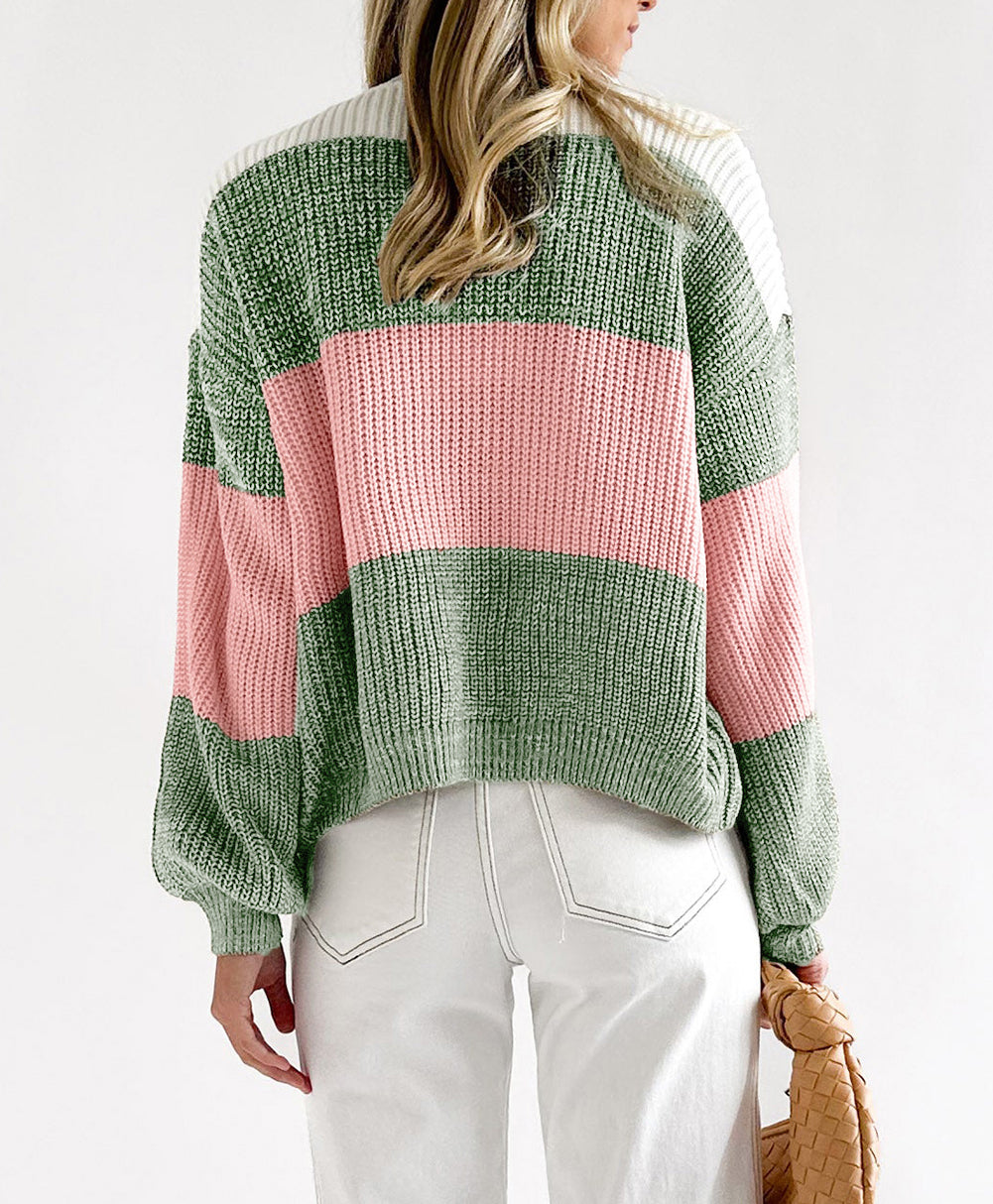 Colorblock Drop Shoulder Pullover Loose Sweater