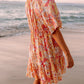 Orange Wide Flutter Sleeve Floral Dress