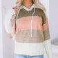 Color Block Knitted Drawstring Hooded Sweater