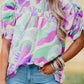 Abstract Print Bubble Sleeve Smock Detail Blouse