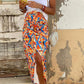 Geometric Abstract Print Slit High Waist Maxi Skirt
