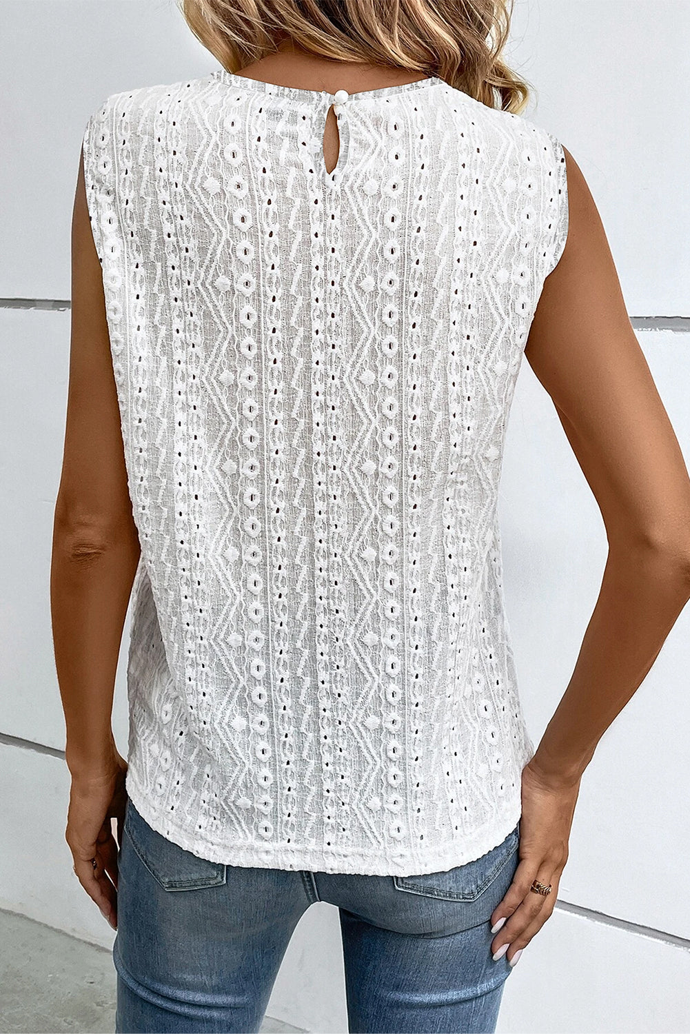 Guipure Lace Crochet Keyhole Back Tank Top