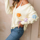 Cute Flower Embellished Buttoned Cardigan Sweater