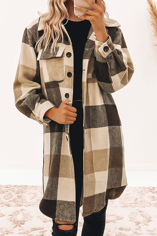 Plaid Button-Down Flap Pocket Long Shacket