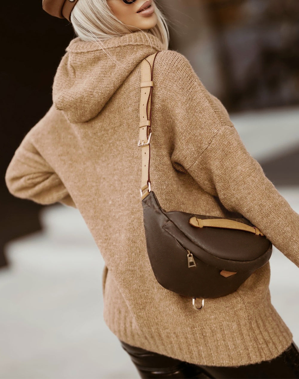 Cowl Neck Drawstring Pullover Hooded Sweater