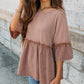 3/4 Ruffled Sleeve Textured Peplum Top