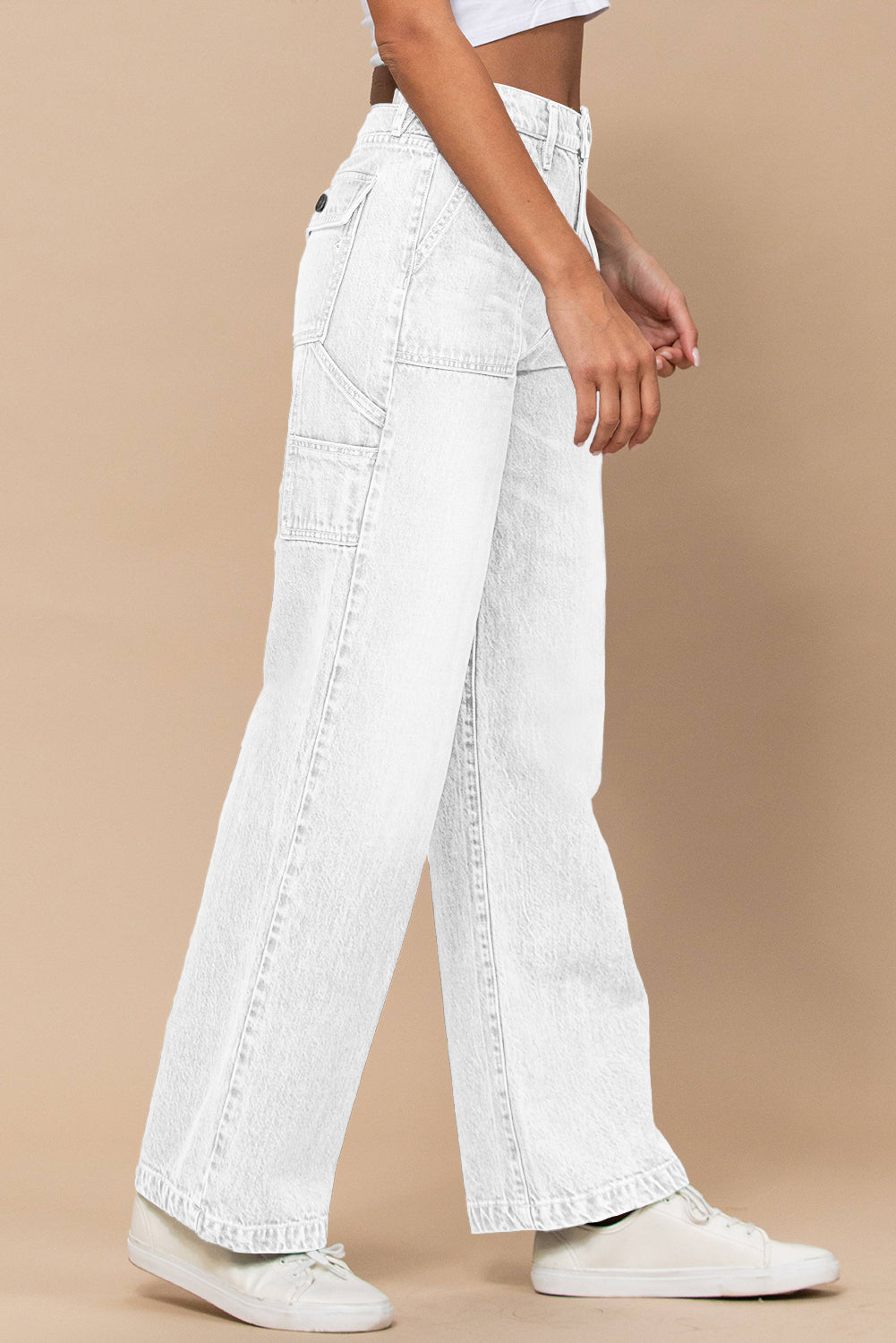 High Waist Flap Pocket Wide-Leg Jeans