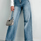 Multi Buttons Medium Wash Straight Loose Leg Jeans
