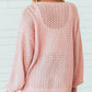 Loose Pointelle Knit Ribbed V Neck Sweater