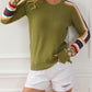 Leopard Contrast Striped Sleeve Ribbed Trim Sweater