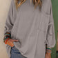 Ribbed Roll-tab Sleeve Chest Pocket Oversize Top