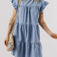 Ruffle Short Sleeve Tiered A-line Denim Dress