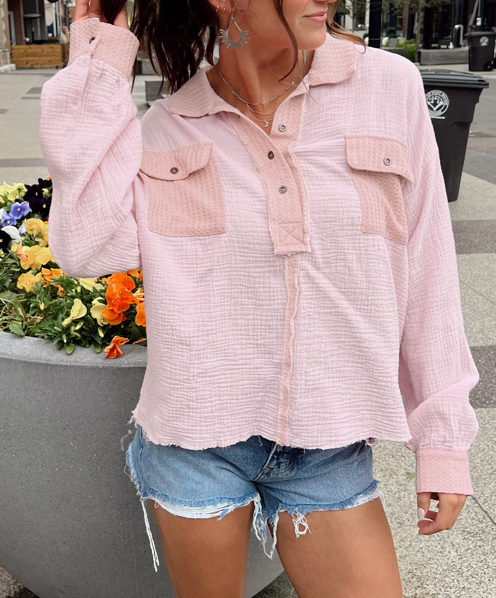 Long Sleeve Flap Pocket Henley Top