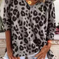 Leopard Split Joint V Neck Long Sleeve Tops