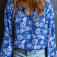 Floral Notched V-Neck Long Sleeve Blouse