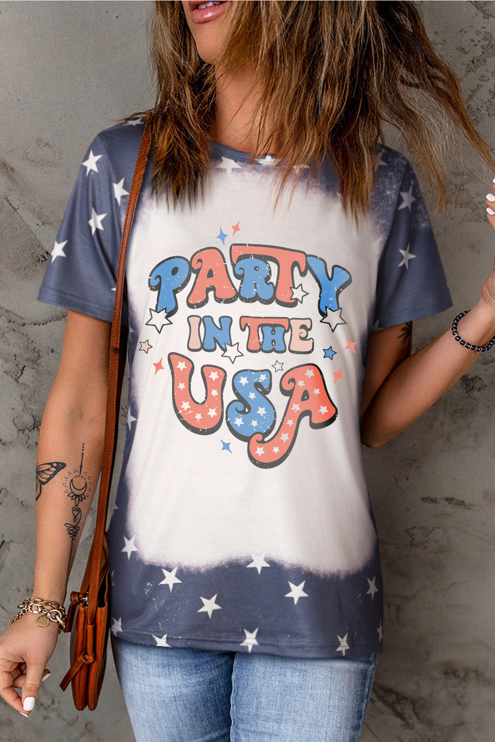 4th of July PARTY IN THE USA Bleached T Shirt