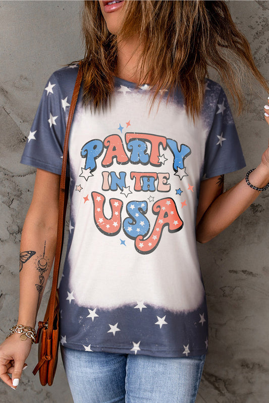 4th of July PARTY IN THE USA Bleached T Shirt