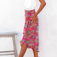 Red Tie Waist Floral Wrap Midi Skirt