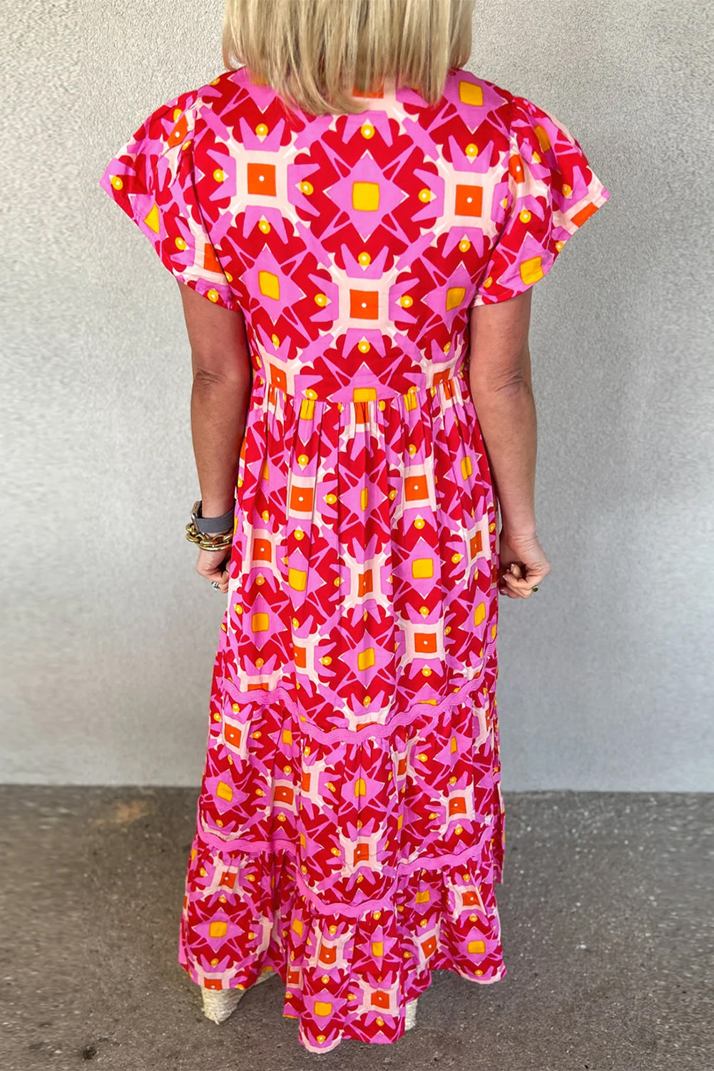 Geo Print V-neck Maxi Dress