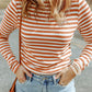 Striped Print Textured Knit Long Sleeve Tee