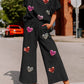 Shiny Heart Popping Graphic Textured 2pcs Outfit