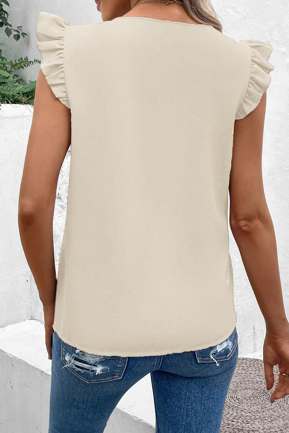 Contrast Sequin V Neck Flutter Sleeve Blouse