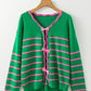 Stripe Ribbon Cute Bow Detail Sweater Knit Cardigan