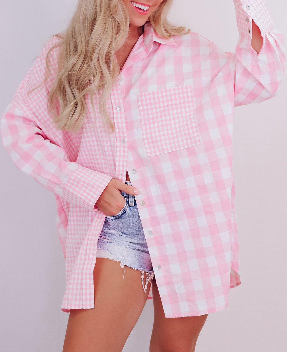 Mix Checked Patchwork Long Sleeve Shirt