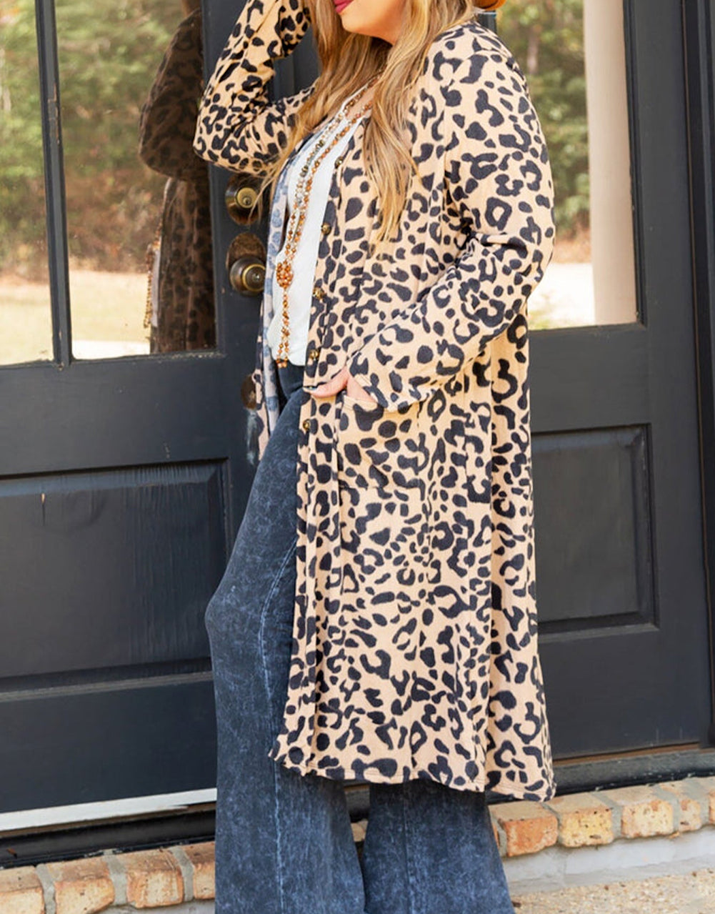 Plus Size Open Front Pocketed Long Cardigan