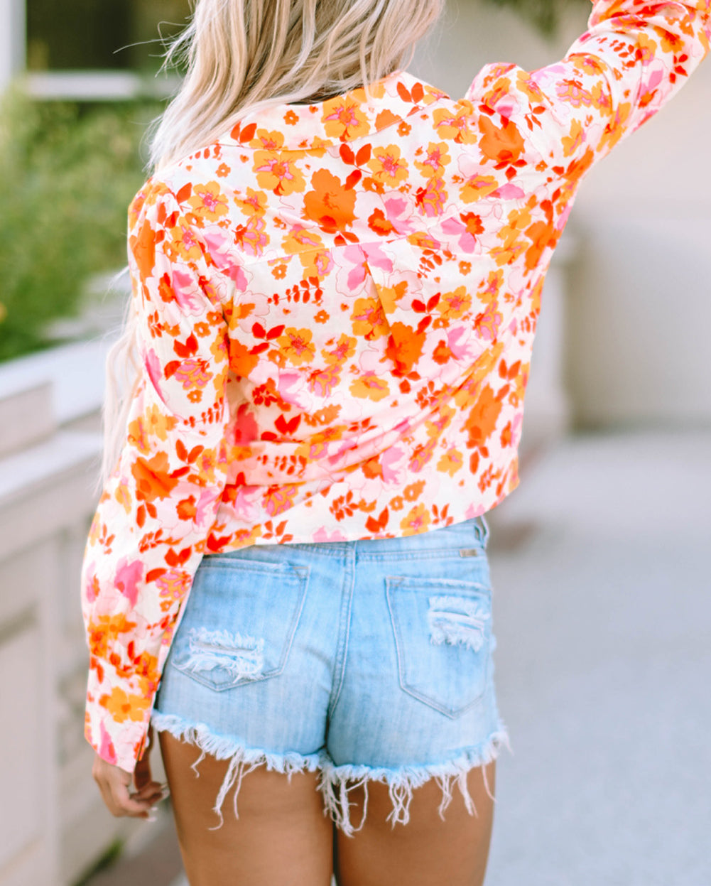 Floral Bishop Sleeve Button Up Shirt