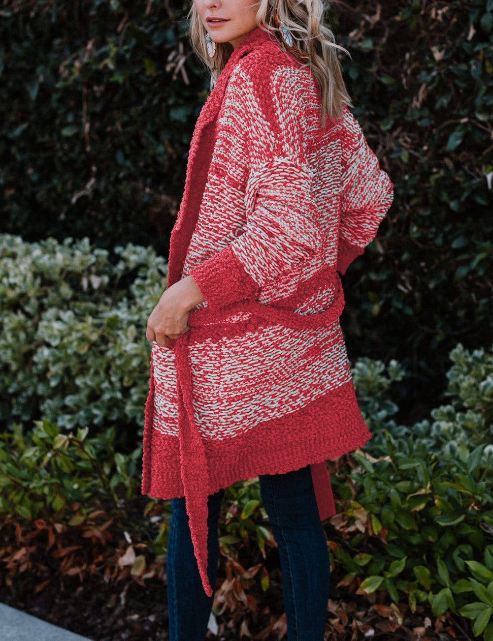 Contrast Trim Belted Chunky Cardigan