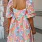 Floral Square Neck Puff Sleeve Babydoll Dress