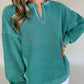 Solid Color Notched Neck Drop Shoulder Sweatshirt