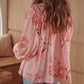 Floral Tasseled V Neck Puff Sleeve Blouse