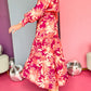 Floral Print Buttoned Smocked High Waist Maxi Dress