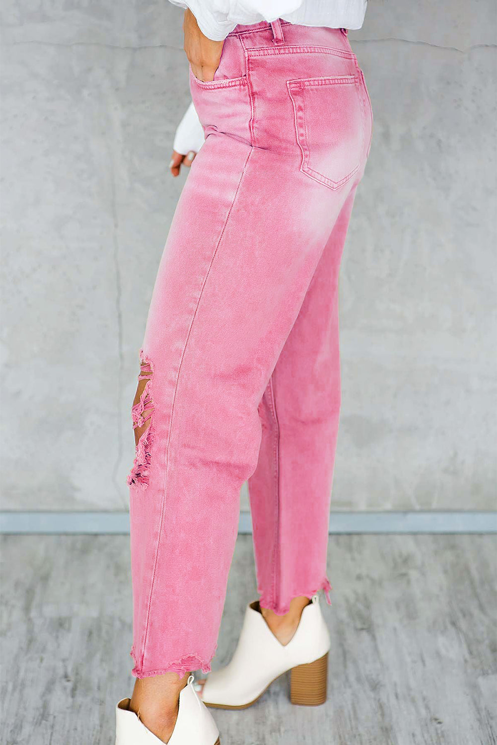 Distressed Hollow-out High Waist Cropped Flare Jeans
