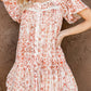 Red Button Front Flutter Sleeve Print Dress with Ruffles