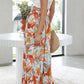 Floral Print Drawstring Shirred High Waist Wide Leg Pants