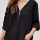 Casual V Neck Zip up Half Sleeve Blouse