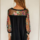 Black Floral Embroidered Sleeve Blouse