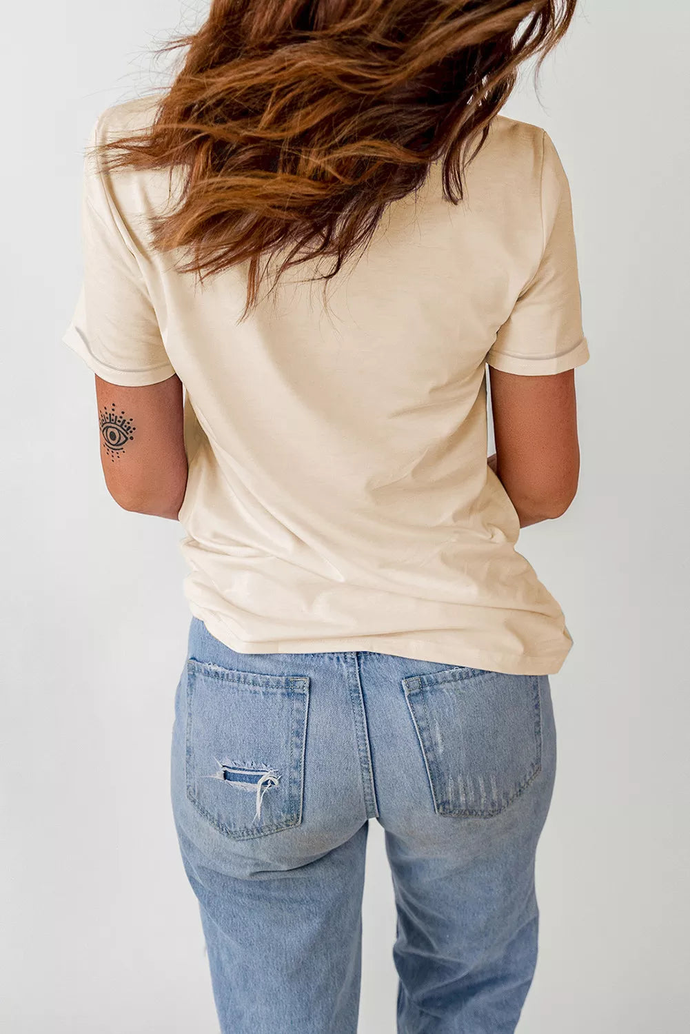 Khaki Poker Cards Letter Graphic Print Crew Neck T Shirt