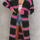Black Drop Shoulder Color Block Knitted Duster Cardigan