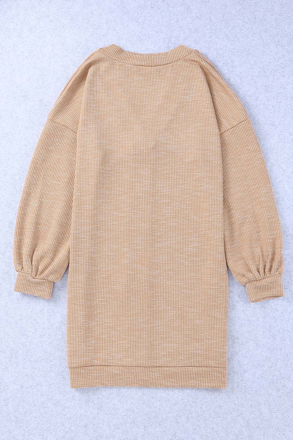 Apricot Ribbed Buttons V Neck Cardigan