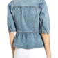 Sky Blue Half Sleeves Peplum Denim Jacket