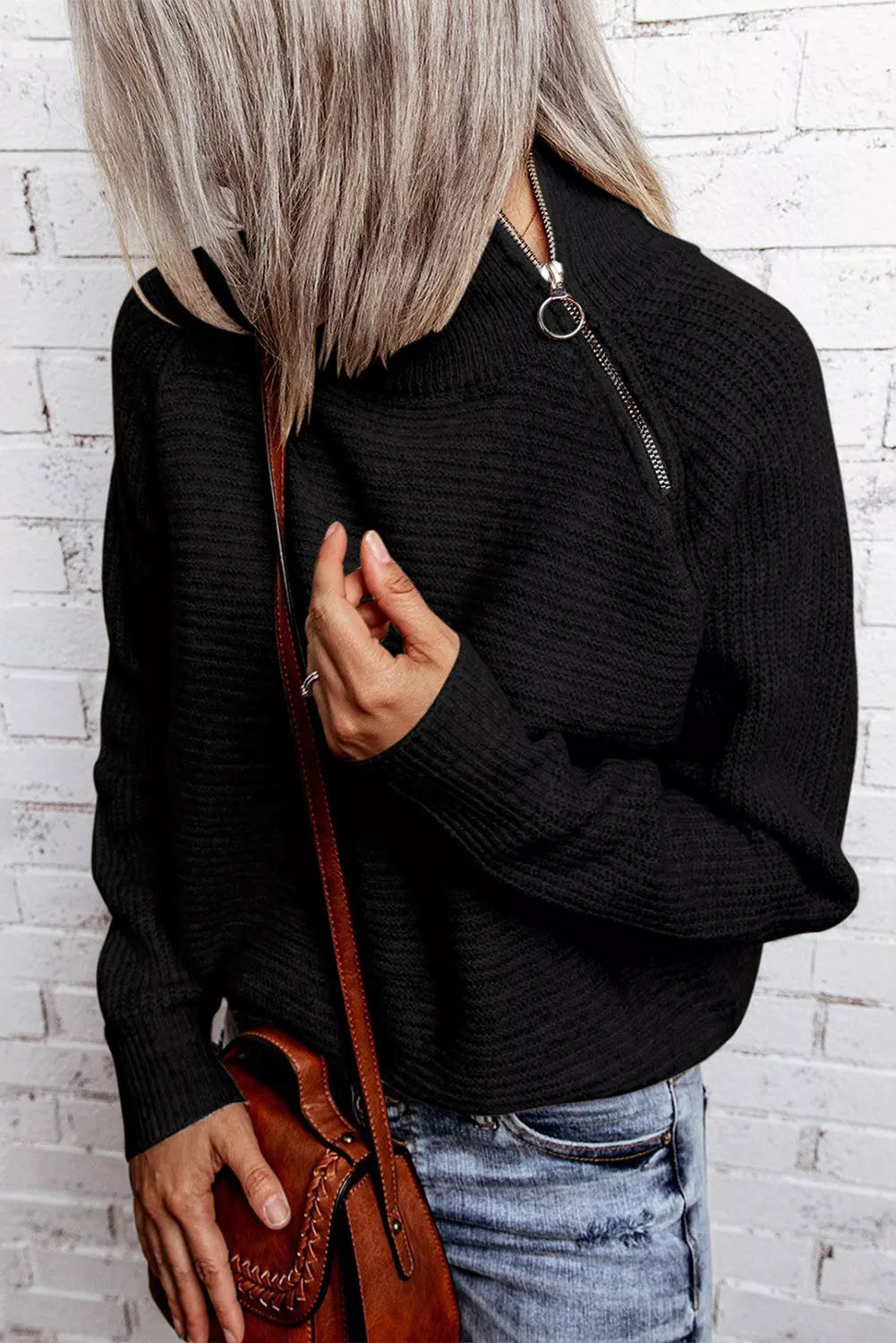 Zip Knitted High Neck Sweater