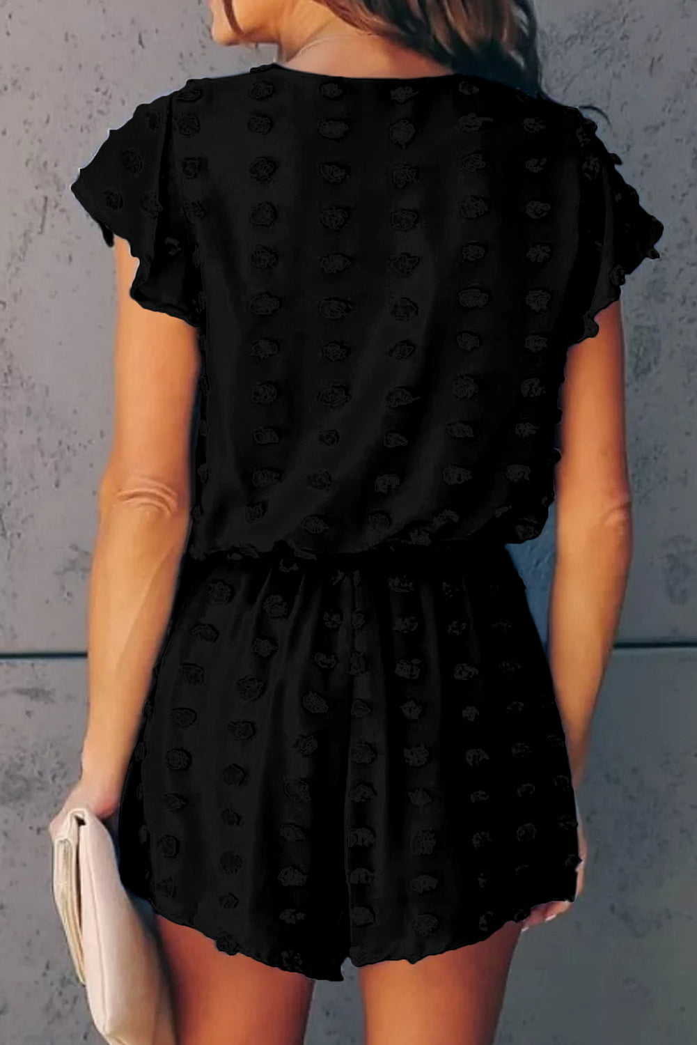 Deep V Neck Dot Texture Short Sleeves Romper