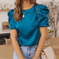Ruched Puff Short Sleeve Satin Blouse