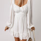 White Plain Ruffled High Waist Square Neck Mini Dress